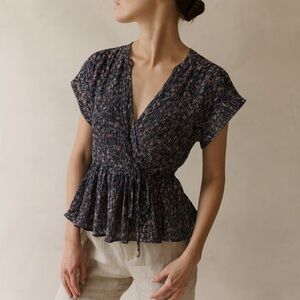 Anthropologie Dionne Metallic Floral Wrap Blouse Size Small